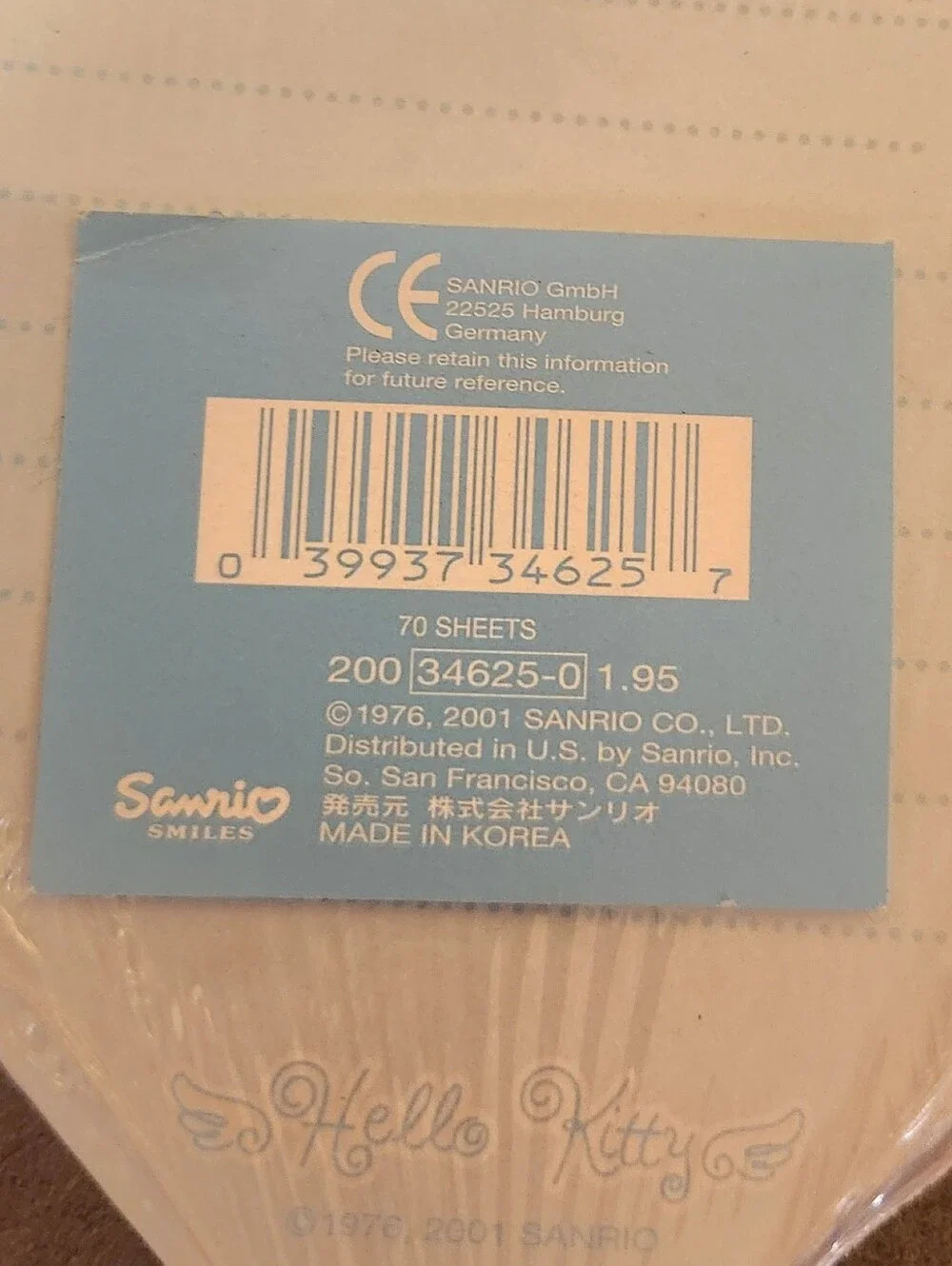 HELLO KITTY Y2K Memo Pad BLUE ANGEL Heart SHAPED sealed NEW 70 PAGE NOTE COLLECT